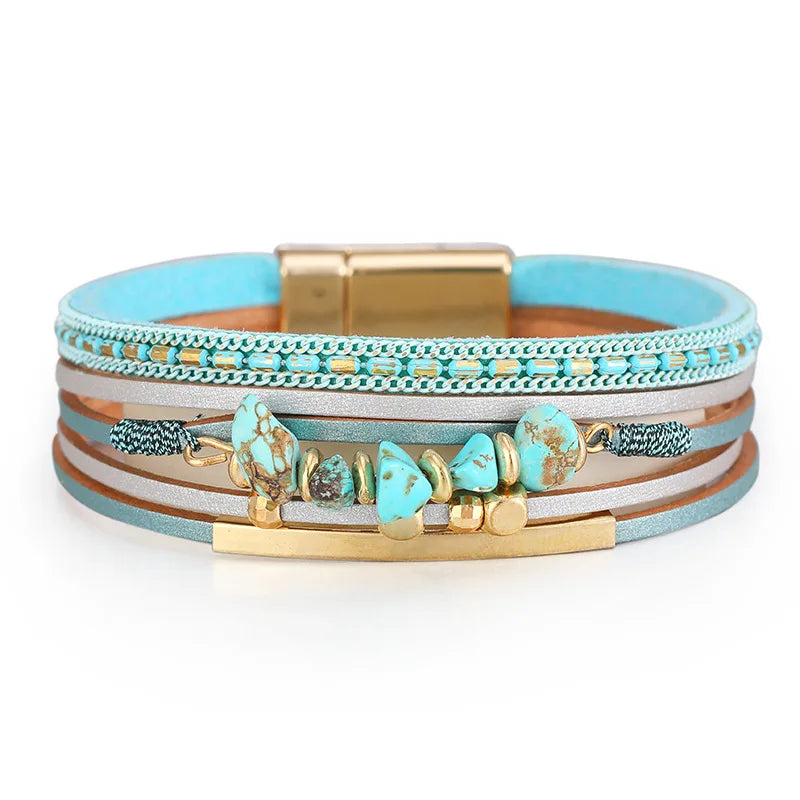 011 - Bohemian Natural Stone Leather Bracelet