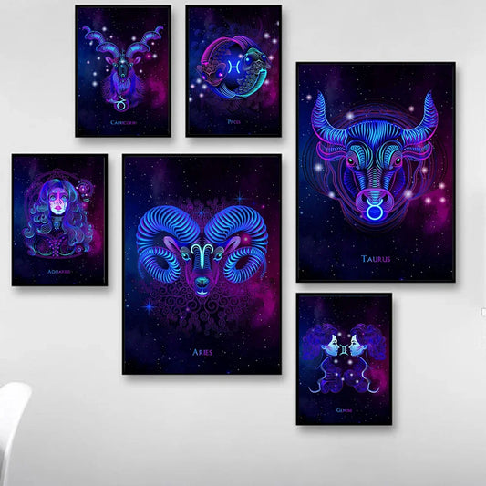 002 - Neon Zodiac Canvas Print Wall Art