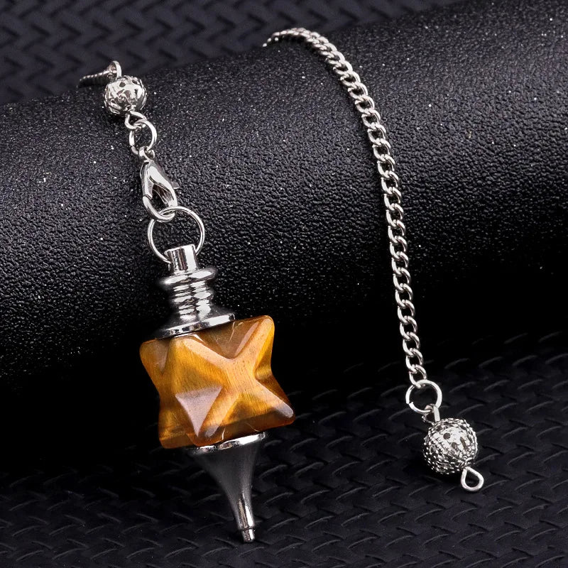 002 - Natural Stone Quartz Merkaba Star Pendulum