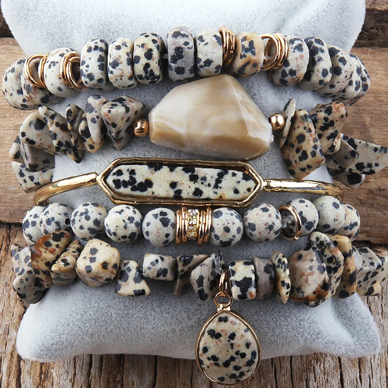 011 - Natural Stone Crystal Stackable Bracelet Set w/ Bangle