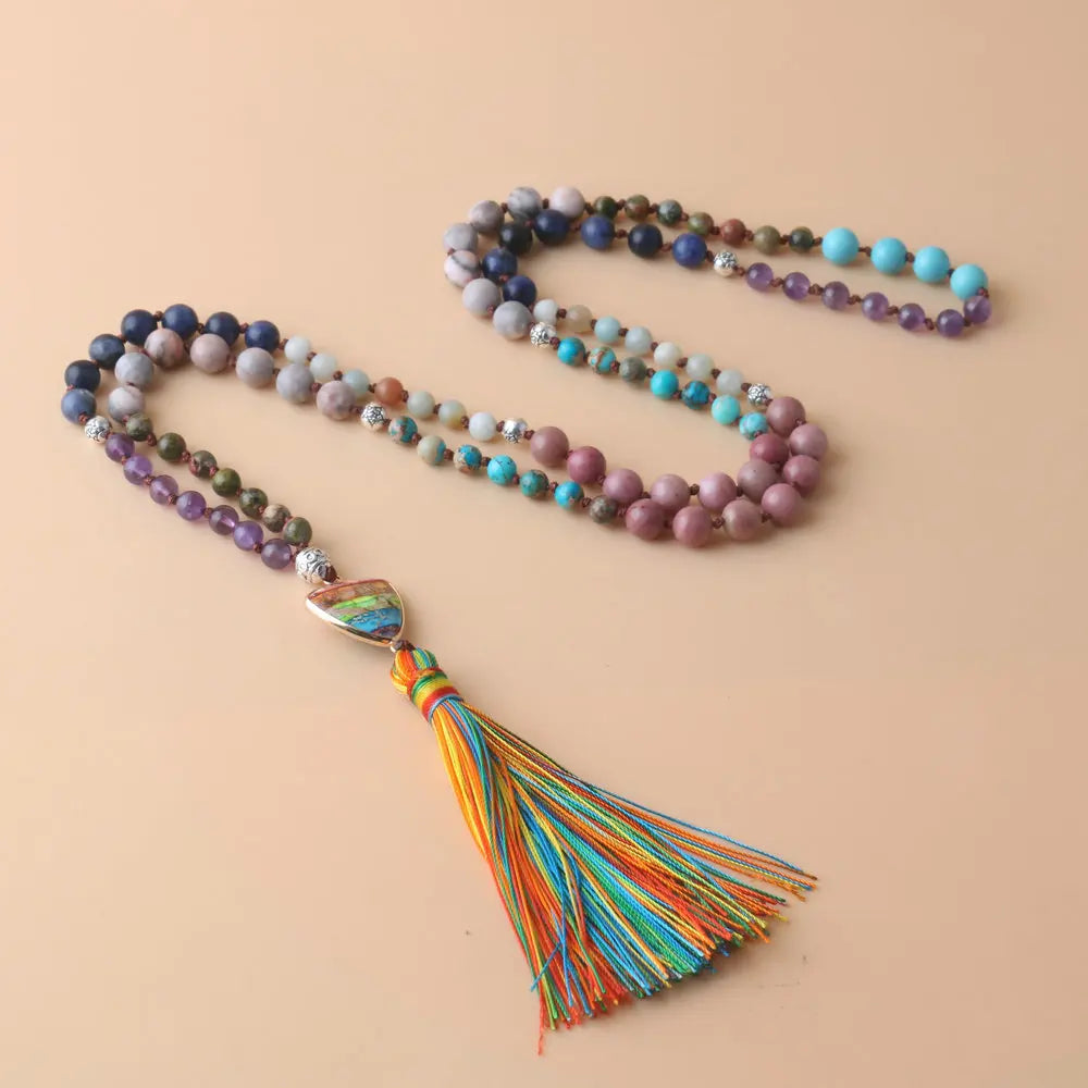 012 - Multi-Gemstones 108 Japa Mala Beads w/ Guru Bead for Meditation