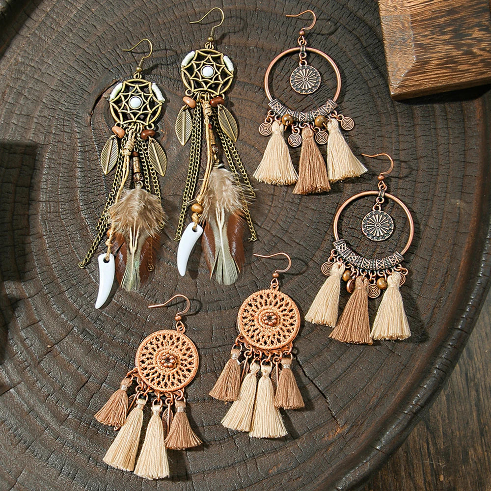 011 - Vintage Boho Charm Drop Earrings with Tassels