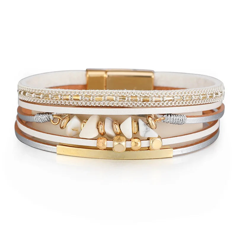 011 - Bohemian Natural Stone Leather Bracelet