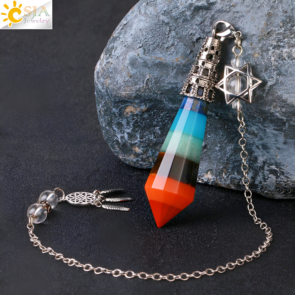 004 - 7 Chakra Natural Crystal Pendulum