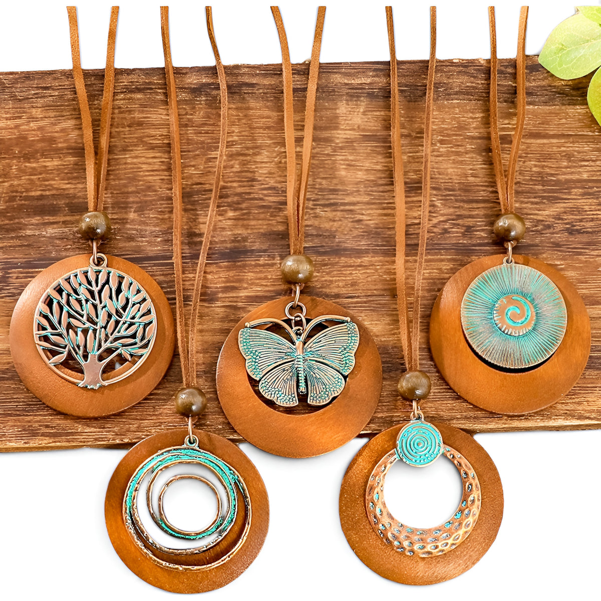 011 -  Vintage Verdigris Boho Pendant Necklace Set