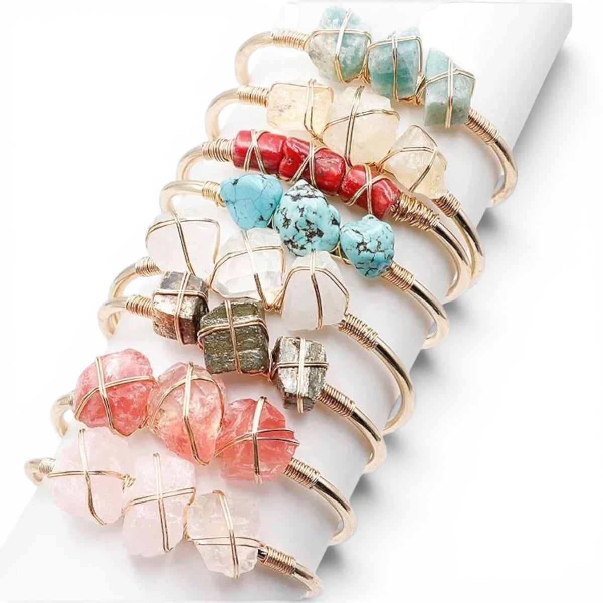 011 - Natural Crystal Stone Cuff Bangle Bracelets