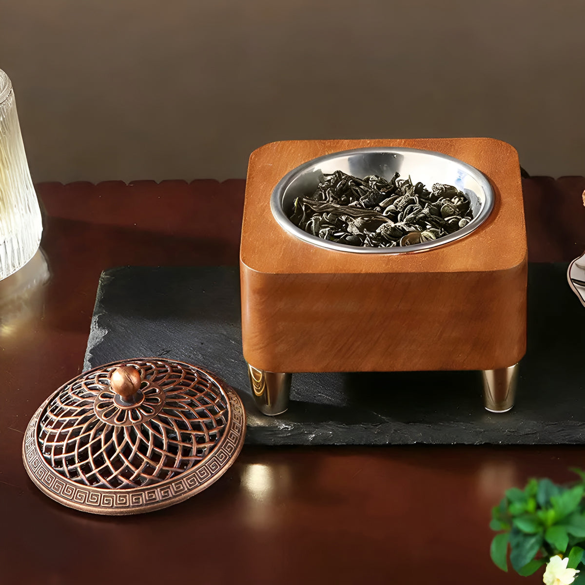 004 - Ebony Wood Electronic Oil, Herb, & Powder Incense Burner