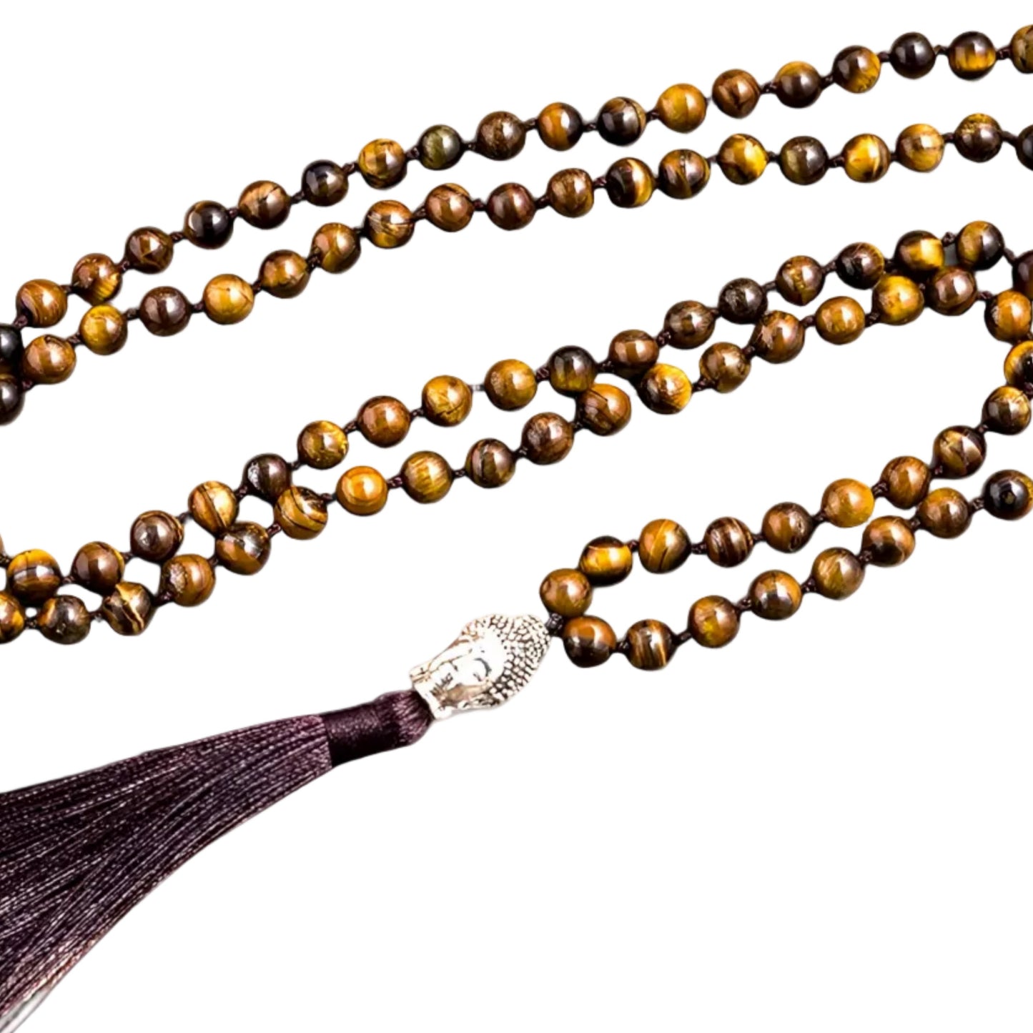 012 - Natural Yellow Tiger's Eye 108 Japa Mala Beads w/ Guru Bead for Meditation
