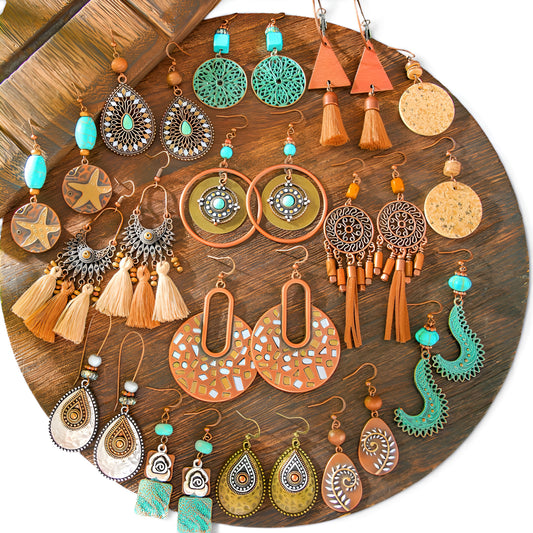 011 - Vintage Bohemian Dangle Charm Earrings