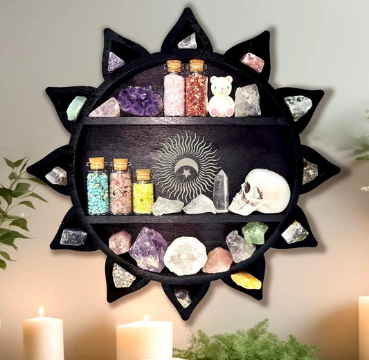 009 - Wooden Sun Crystal Display Shelf