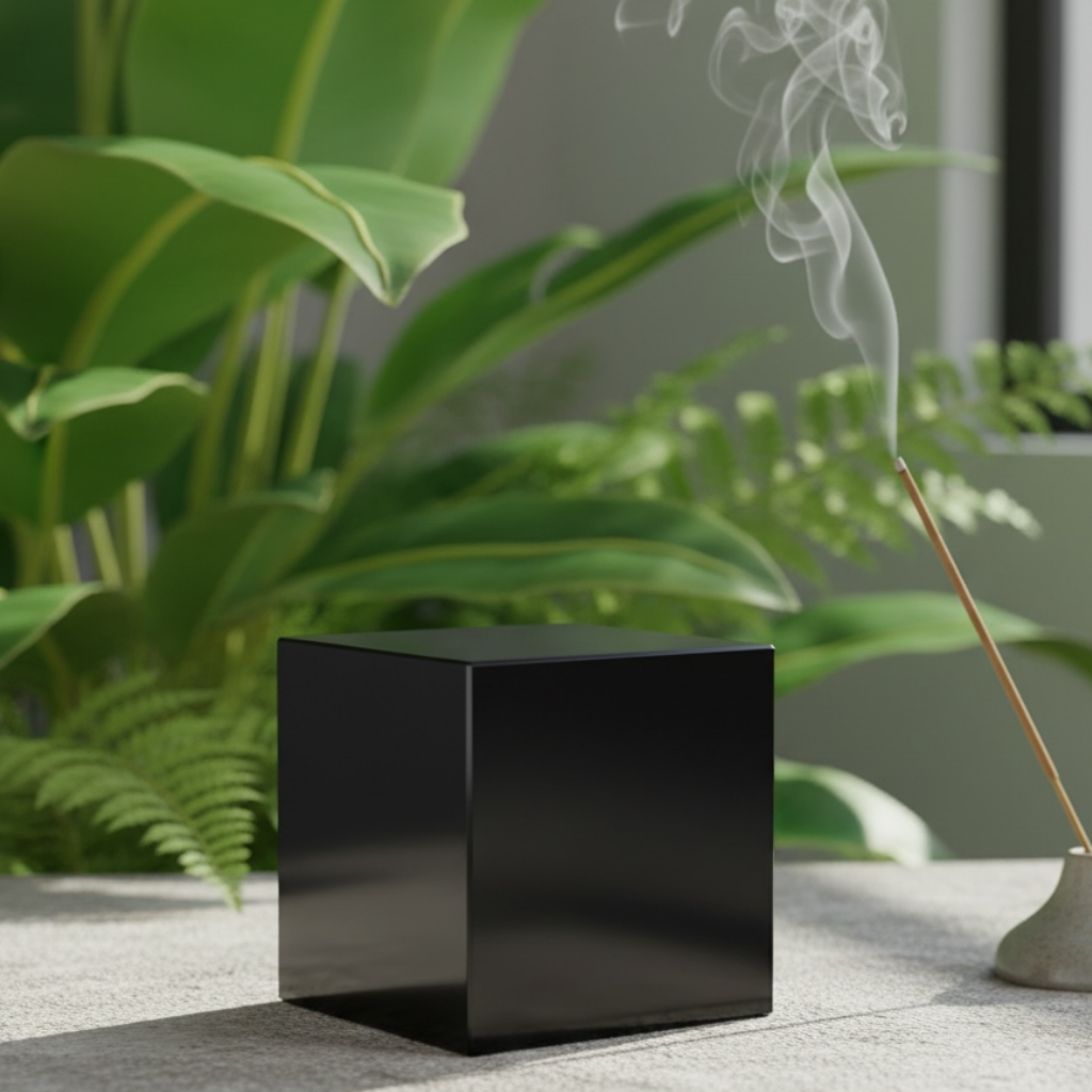 002 - Natural Black Obsidian Quartz Crystal Polished Cube