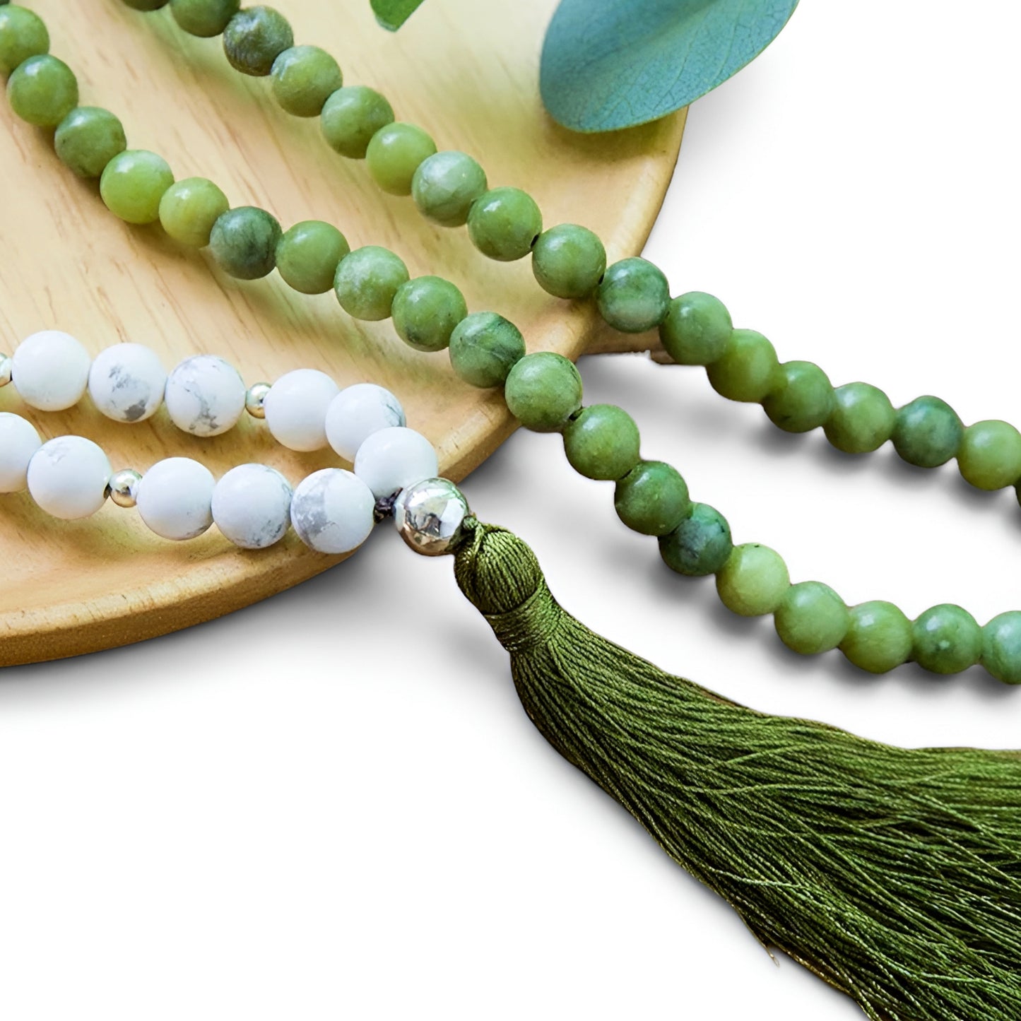 012 - Natural Southern Jade & Howlite 108 Beads Japa Mala for Meditation