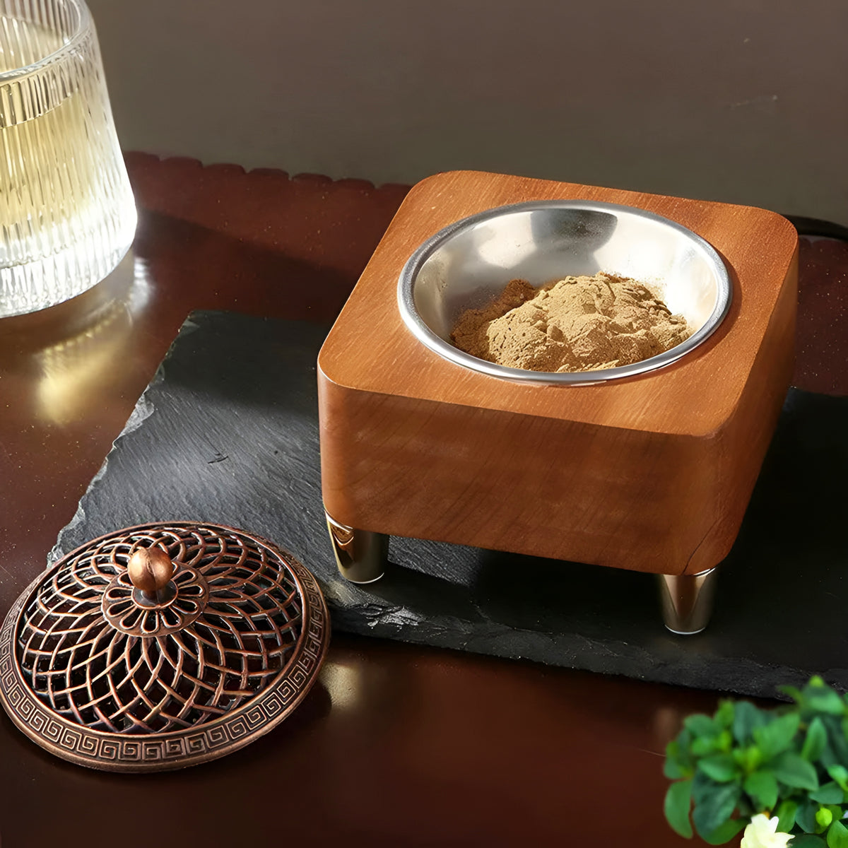 004 - Ebony Wood Electronic Oil, Herb, & Powder Incense Burner