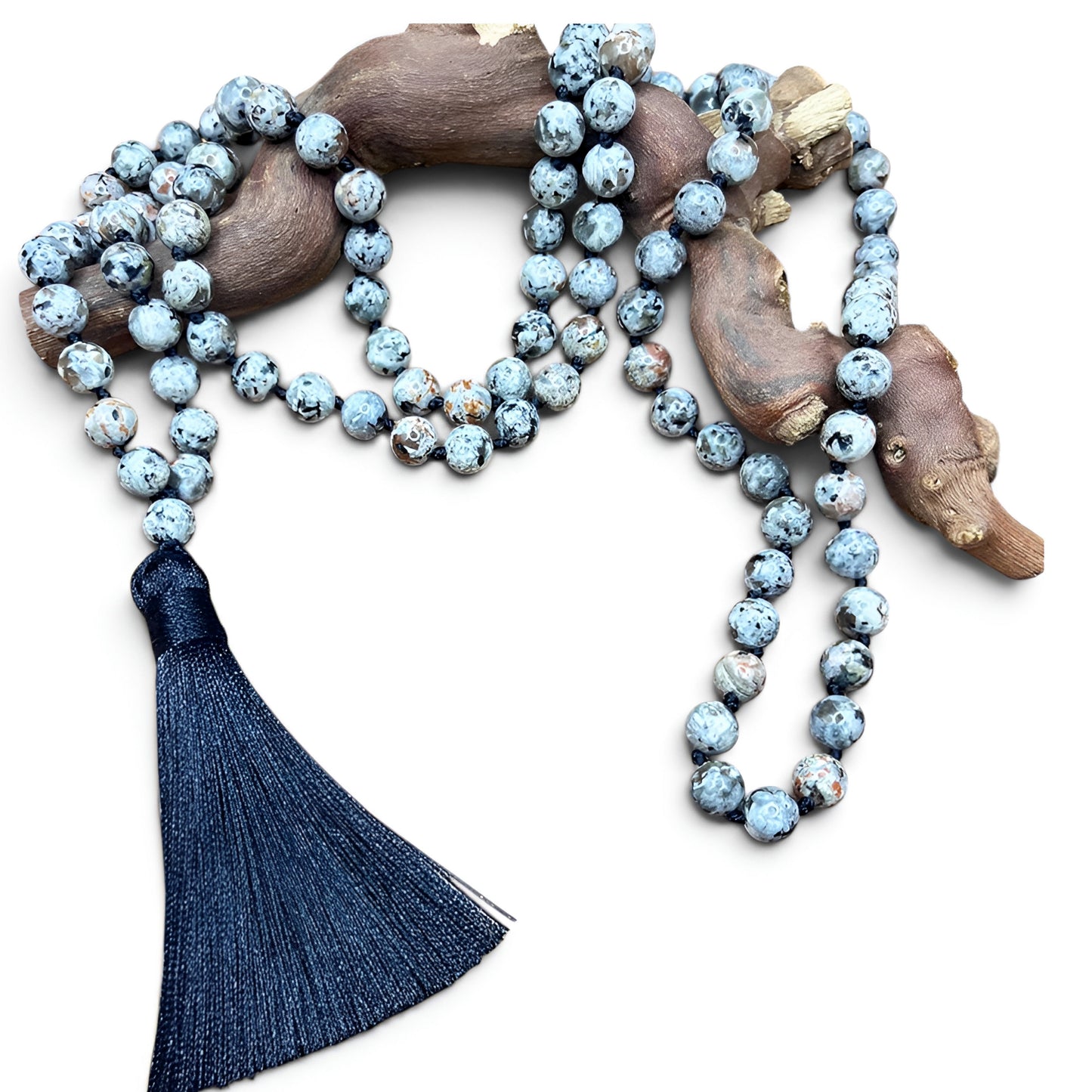 012 - Blue Flame Stone 108 Japa Mala Beads for Meditation