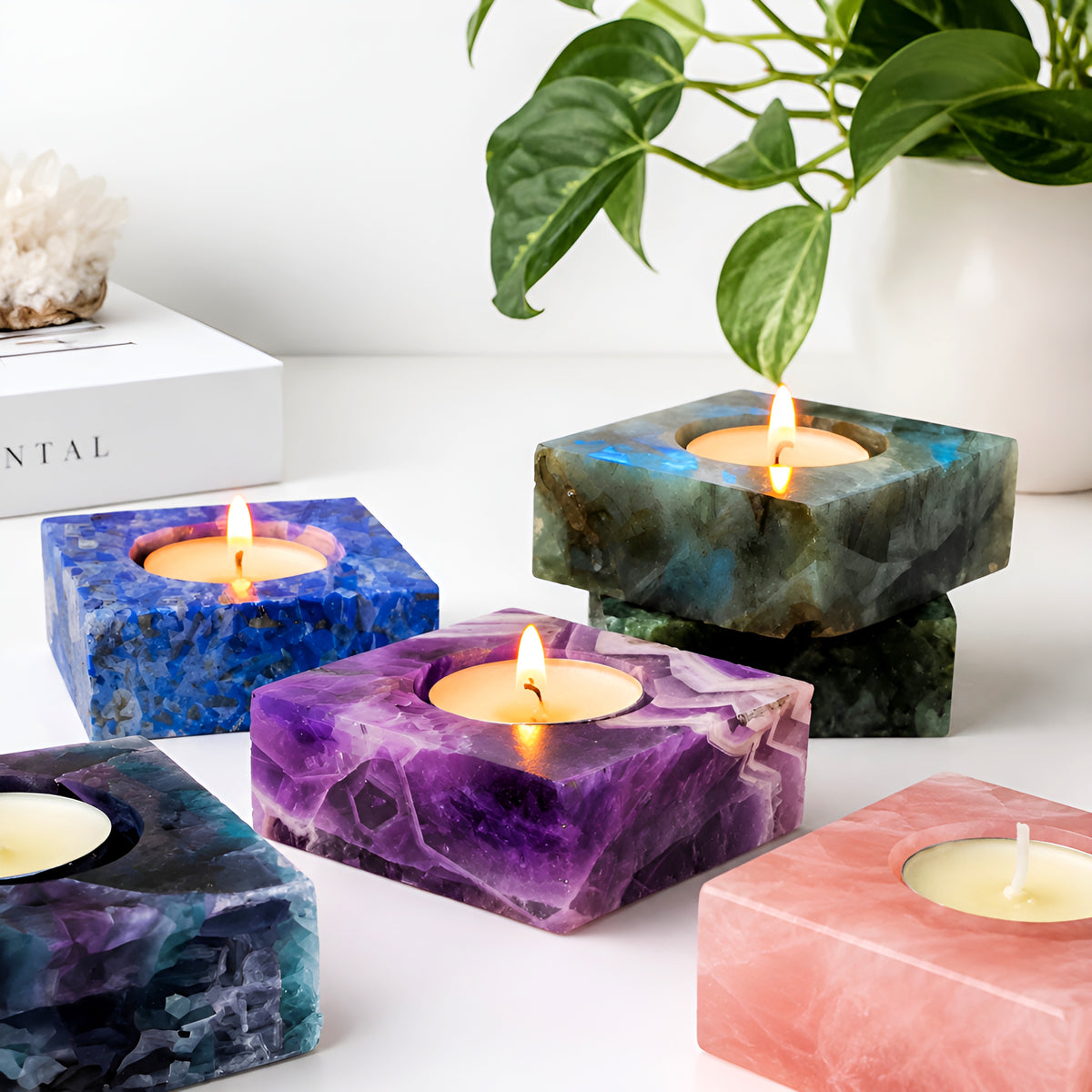 004 - Natural Crystal Stone Tea Light Candle Holder