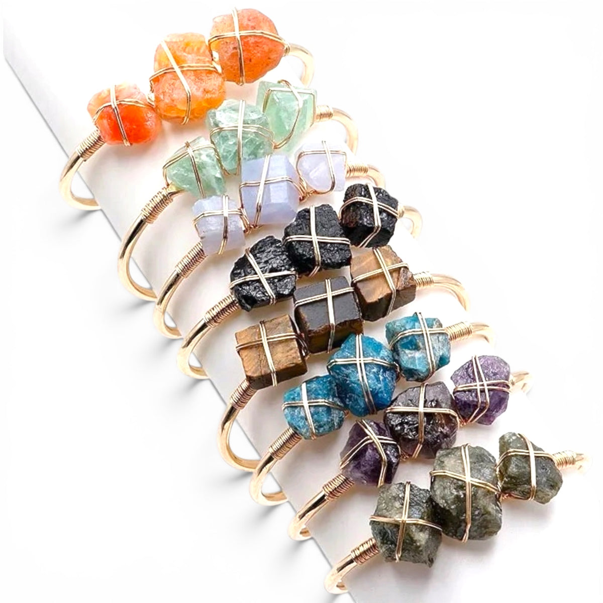 011 - Natural Crystal Stone Cuff Bangle Bracelets