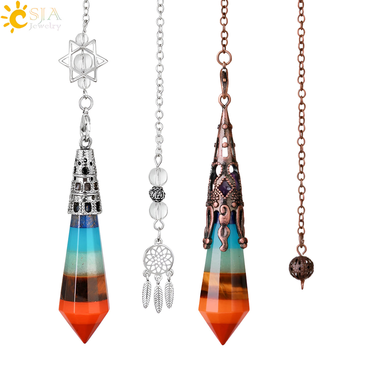 004 - 7 Chakra Natural Crystal Pendulum