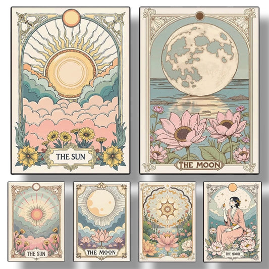 009 - Vintage Lotus Sun Moon Canvas Print Wall Art