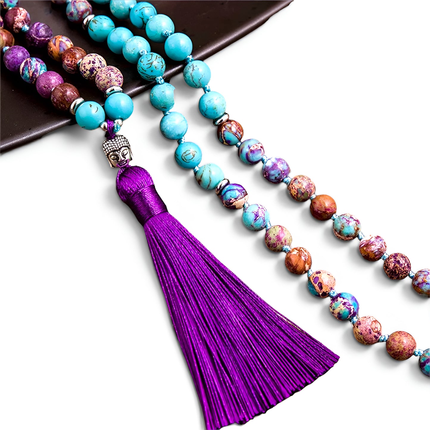 012 - Turquoise & Violet Imperial Jasper 108 Japa Mala Beads for Meditation