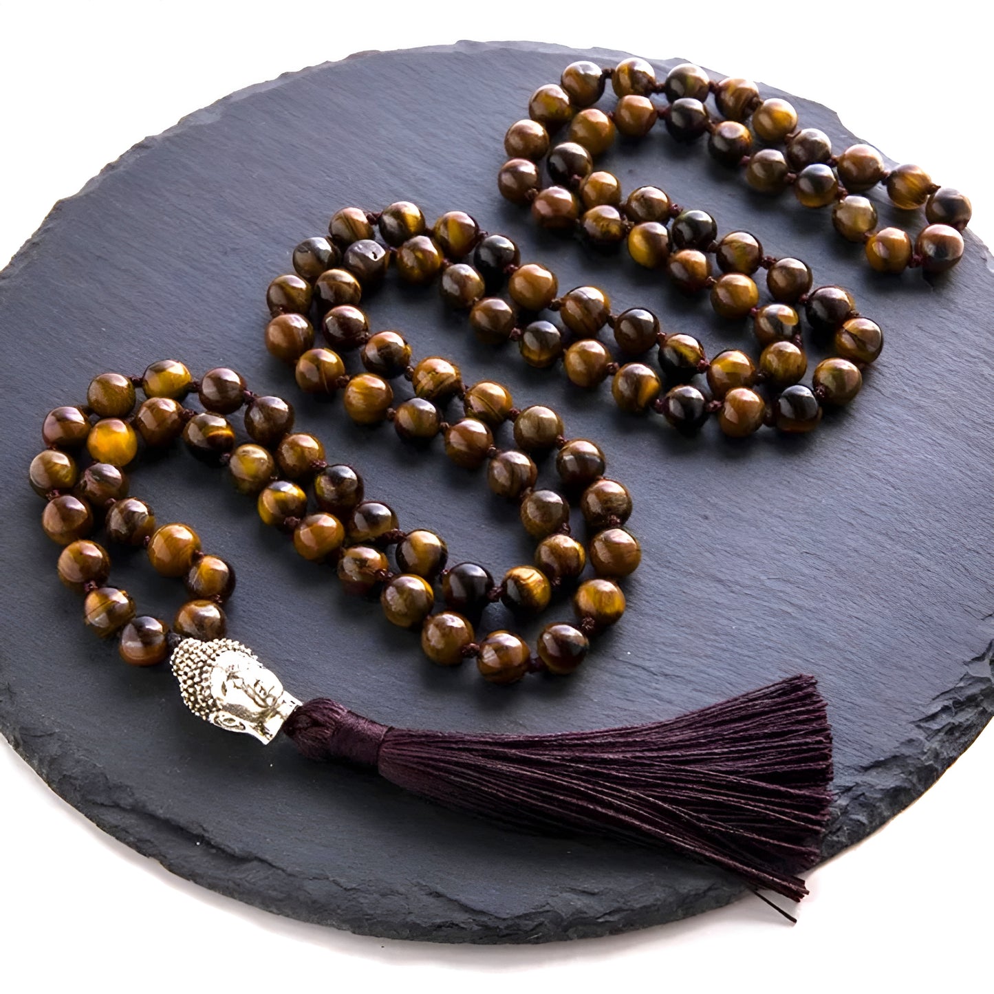 012 - Natural Yellow Tiger's Eye 108 Japa Mala Beads w/ Guru Bead for Meditation