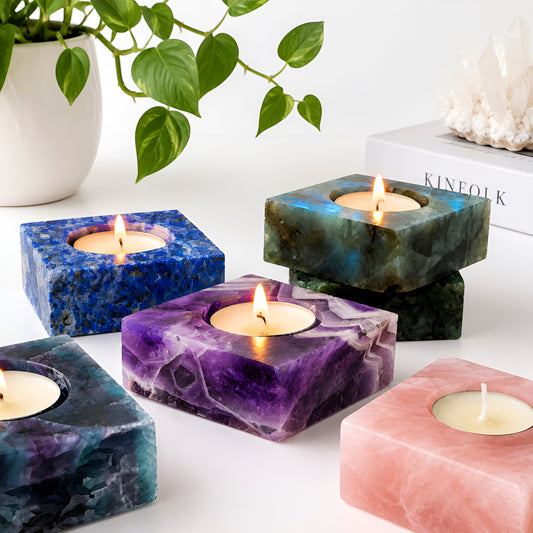 004 - Natural Crystal Stone Tea Light Candle Holder