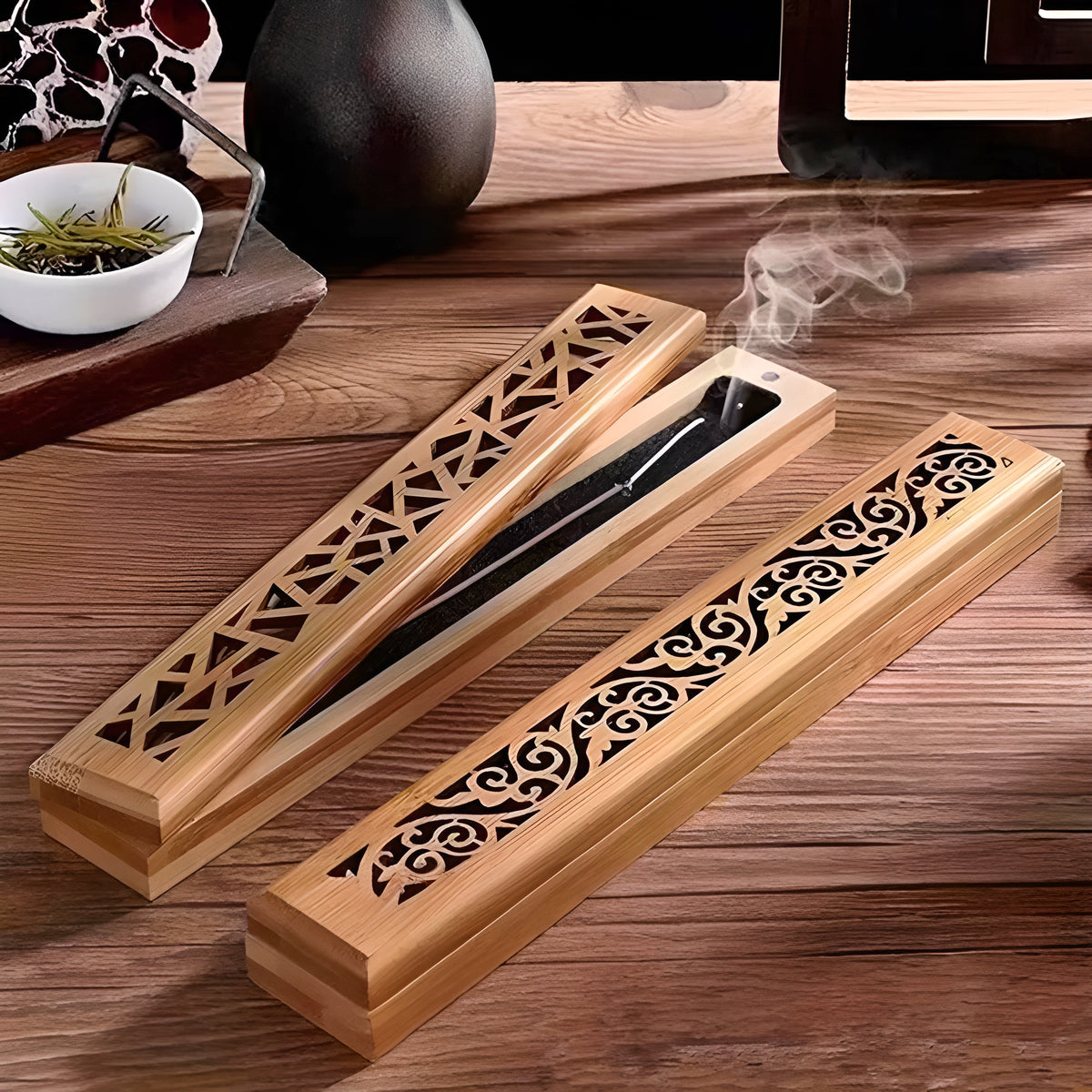 004 - Bamboo Carved Incense Burner & Box