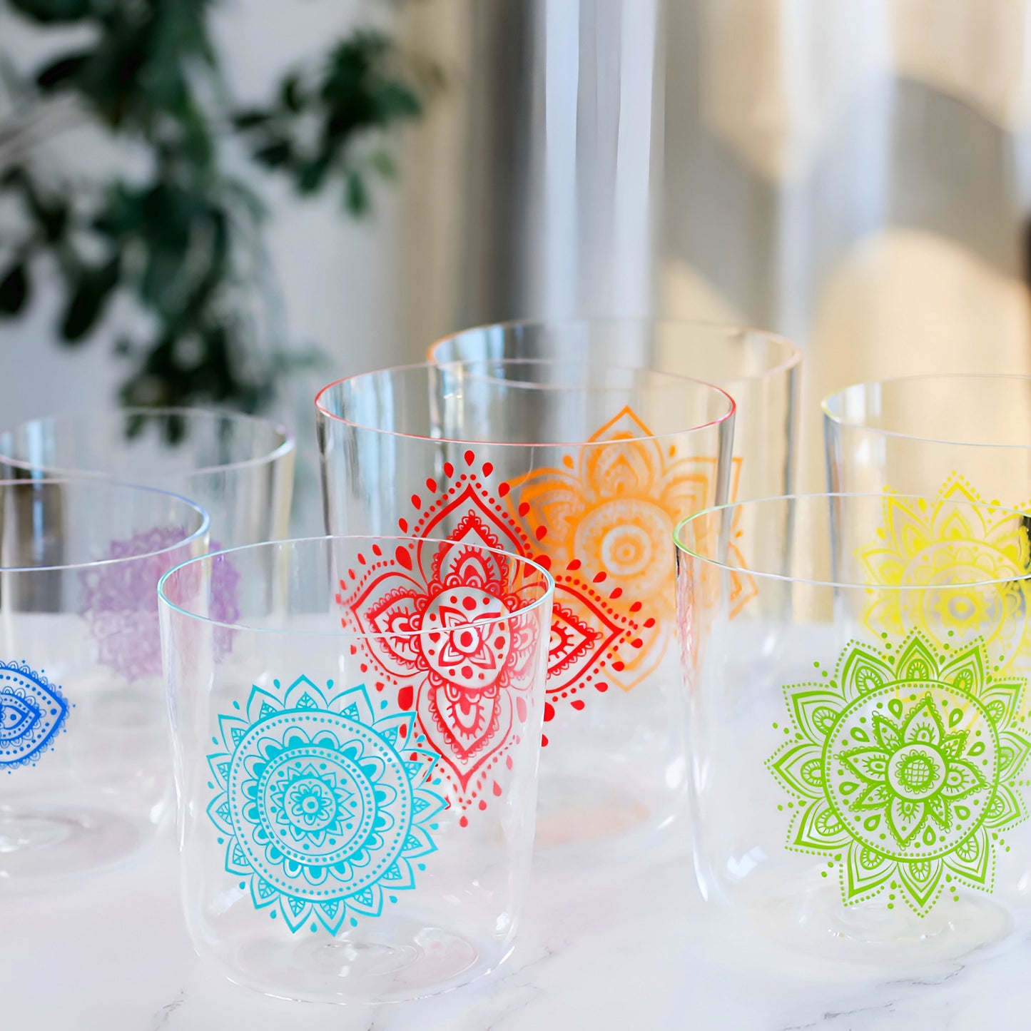 012 - 7 Chakra Crystal Clear  Sound Bowls Set for Chakra Channeling