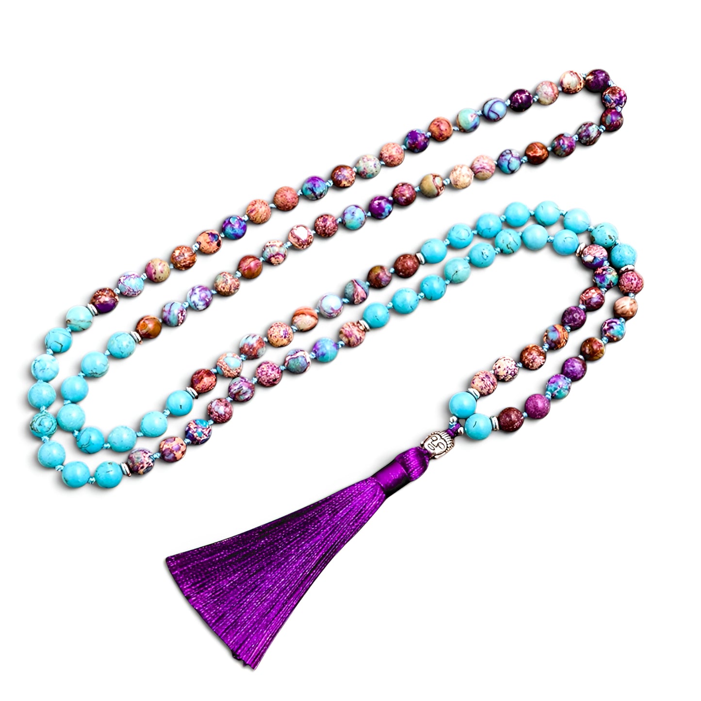 012 - Turquoise & Violet Imperial Jasper 108 Japa Mala Beads for Meditation