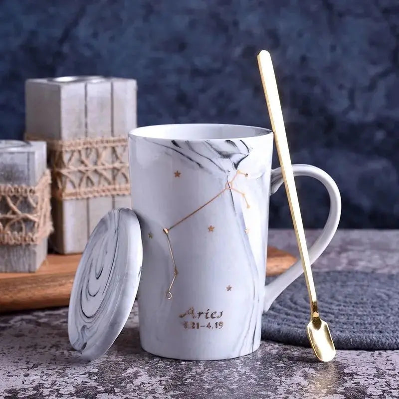 014 - Marble Constellation Coffee & Tea w/ Spoon and Lid Gift Set