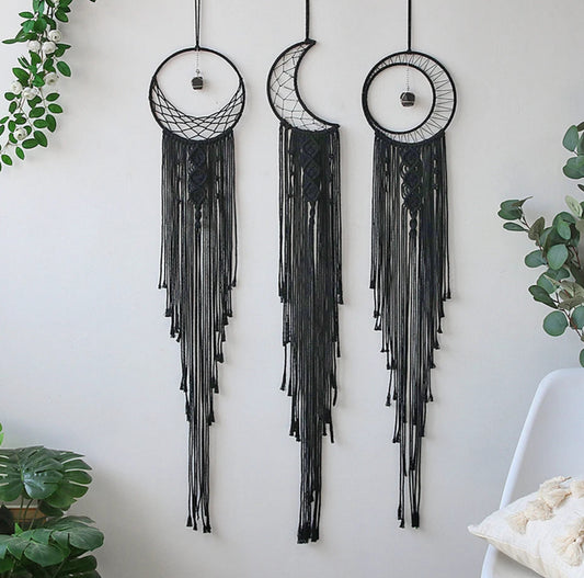 009 - Macrame Black Sun Moon Star Dreamcatcher