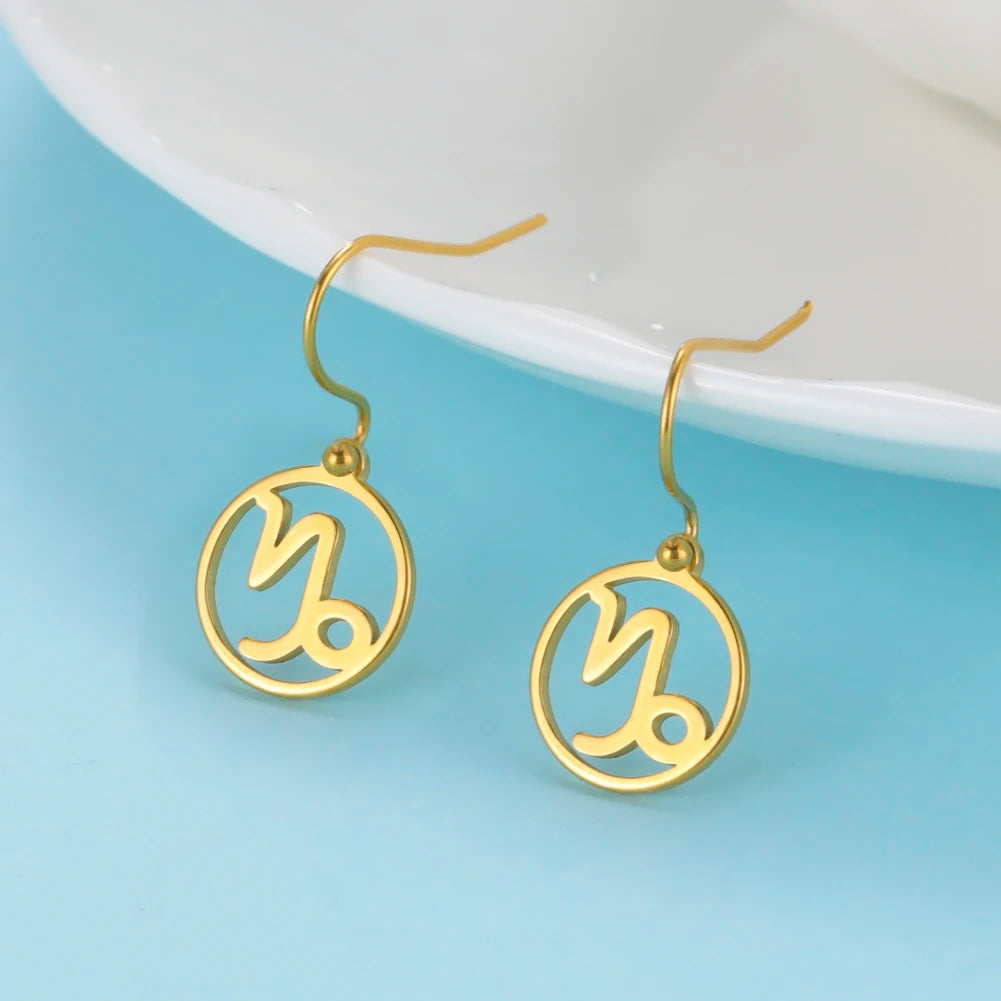 011 - Zodiac Sign Drop Pendant Earrings