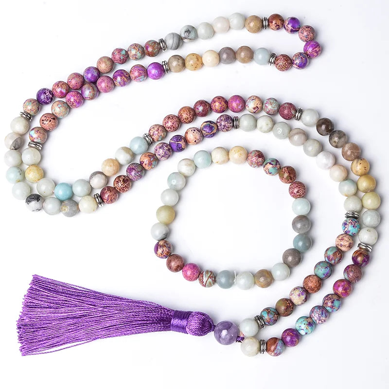 011 - Emperor Jasper & Amazonite Stone 108 Beads Jap Mala Necklace & Bracelet Set