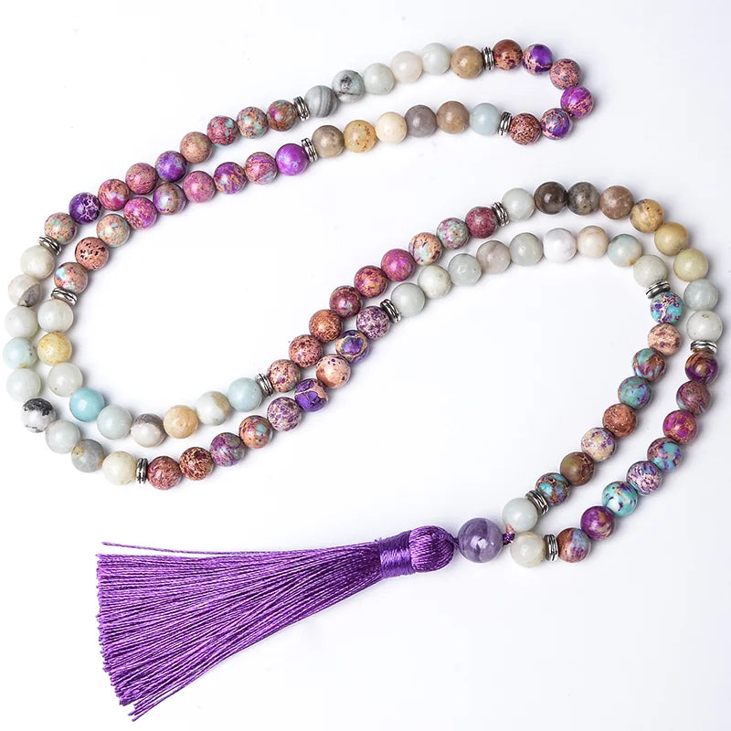 011 - Emperor Jasper & Amazonite Stone 108 Beads Jap Mala Necklace & Bracelet Set