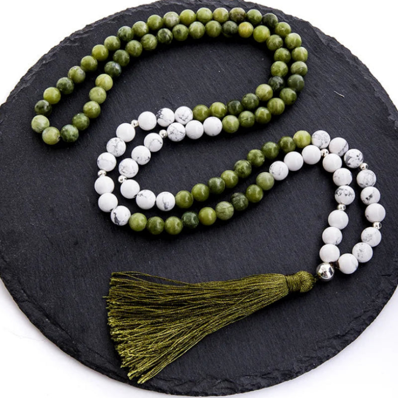 012 - Natural Southern Jade & Howlite 108 Beads Japa Mala for Meditation