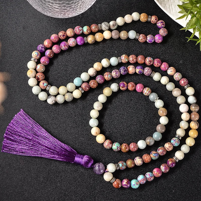 011 - Emperor Jasper & Amazonite Stone 108 Beads Jap Mala Necklace & Bracelet Set