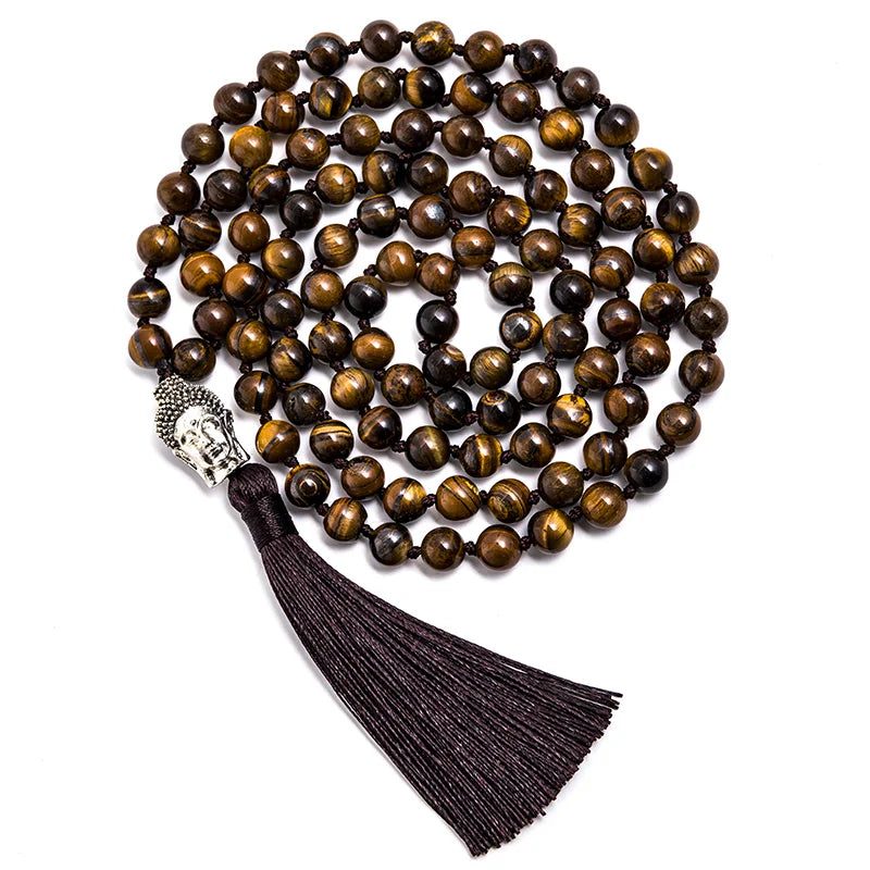 012 - Natural Yellow Tiger's Eye 108 Japa Mala Beads w/ Guru Bead for Meditation