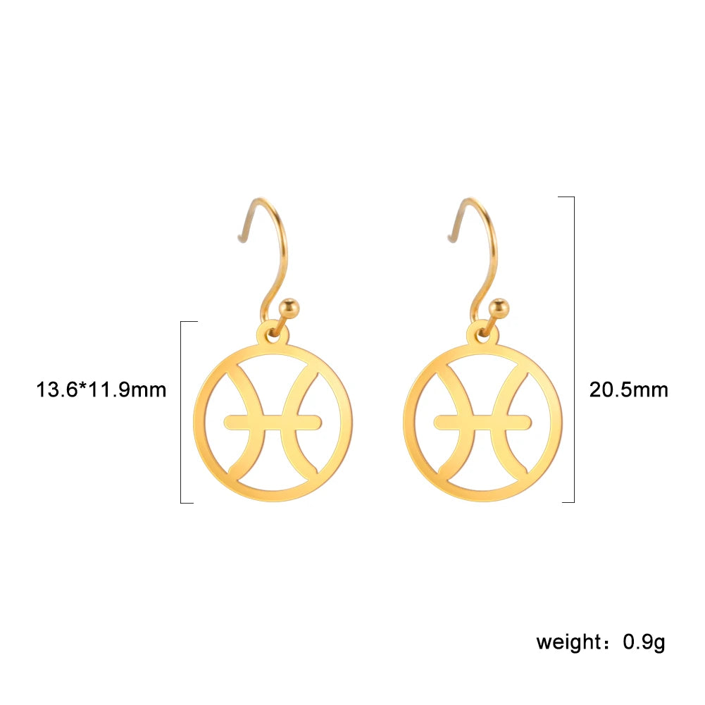 011 - Zodiac Sign Drop Pendant Earrings