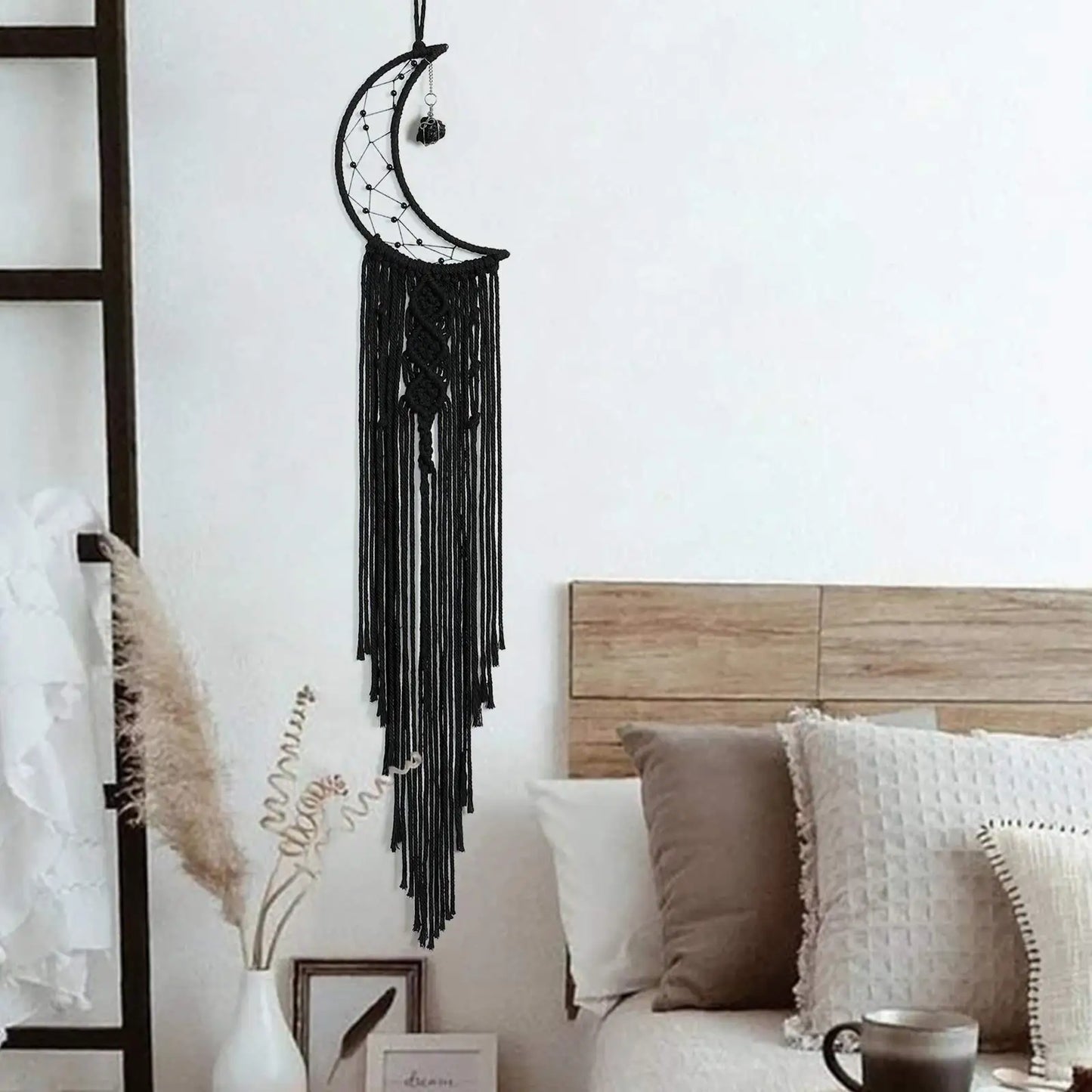 009 - Macrame Black Sun Moon Star Dreamcatcher