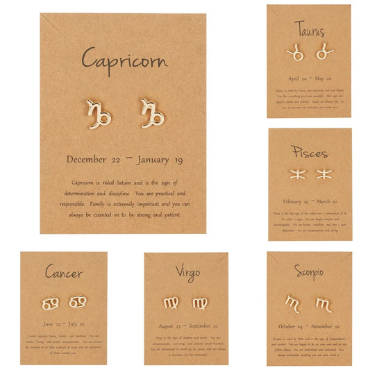 011 - Zodiac Sign Gold-Plated Stud Earrings