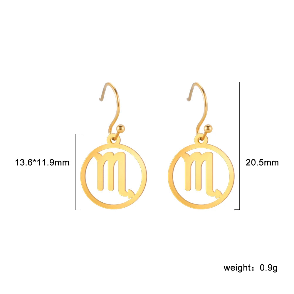 011 - Zodiac Sign Drop Pendant Earrings