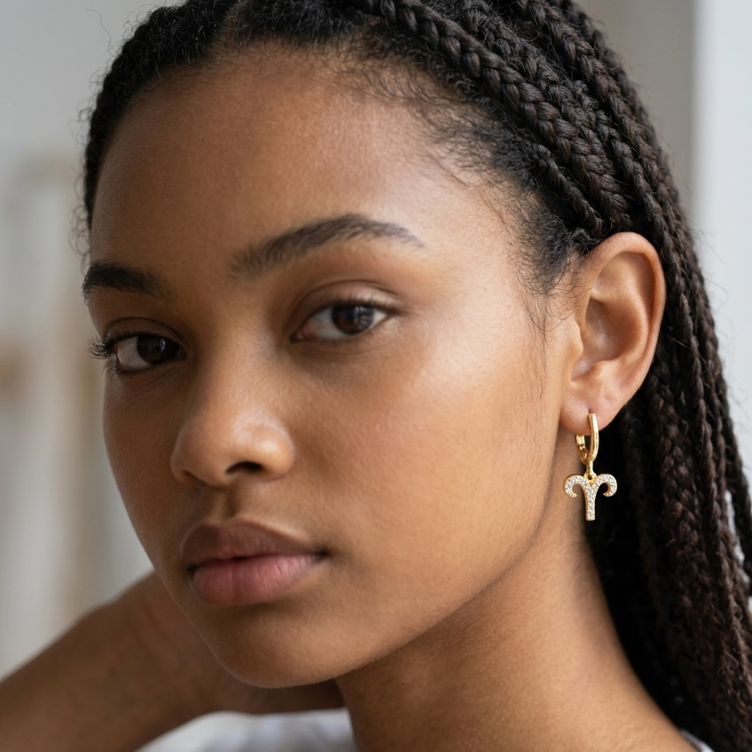 011 - Zodiac Studded 1pc Drop Fashion Earring