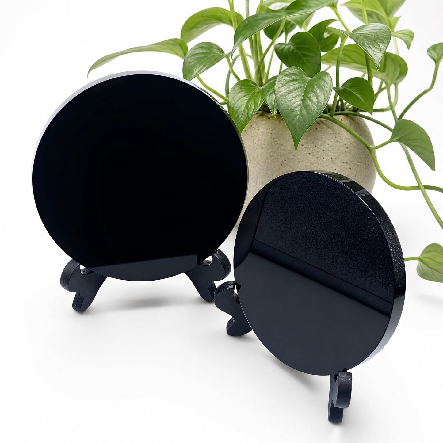 002 - Natural Black Obsidian Scrying Mirror w/ Stand