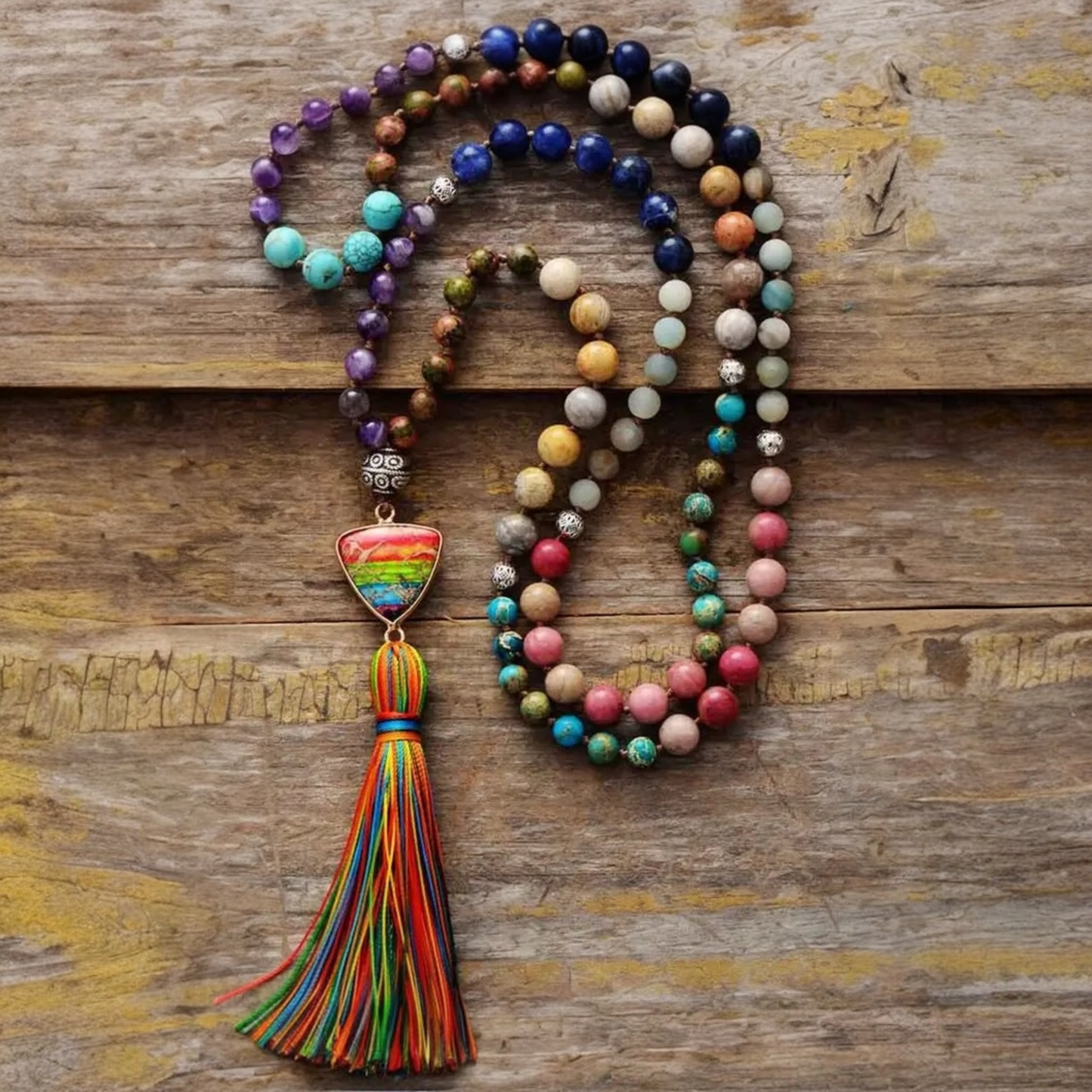 012 - Multi-Gemstones 108 Japa Mala Beads w/ Guru Bead for Meditation