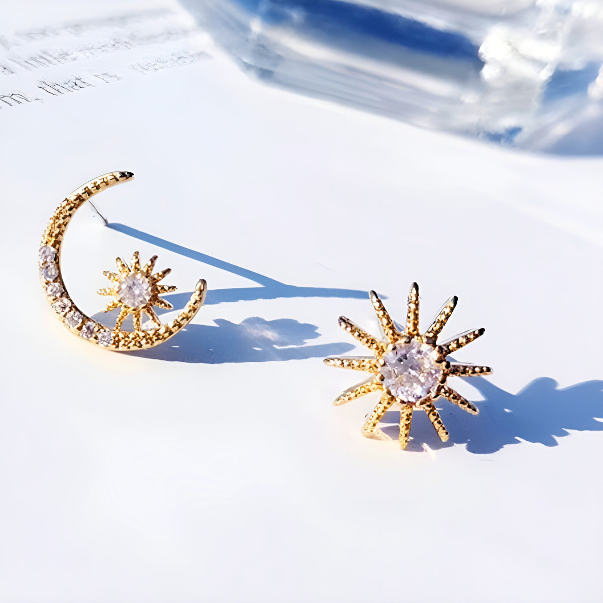 011 - Moon & Star Sterling Silver Gold-Plated Stud Earrings