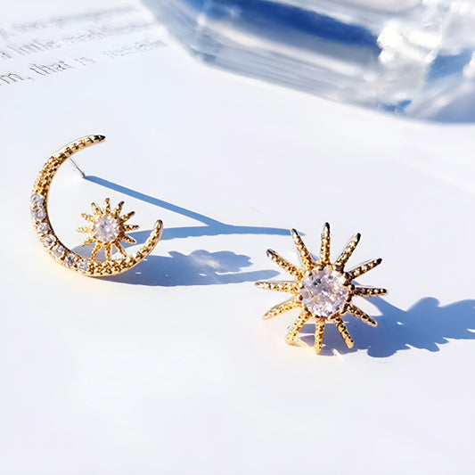011 - Moon & Star Sterling Silver Gold-Plated Stud Earrings