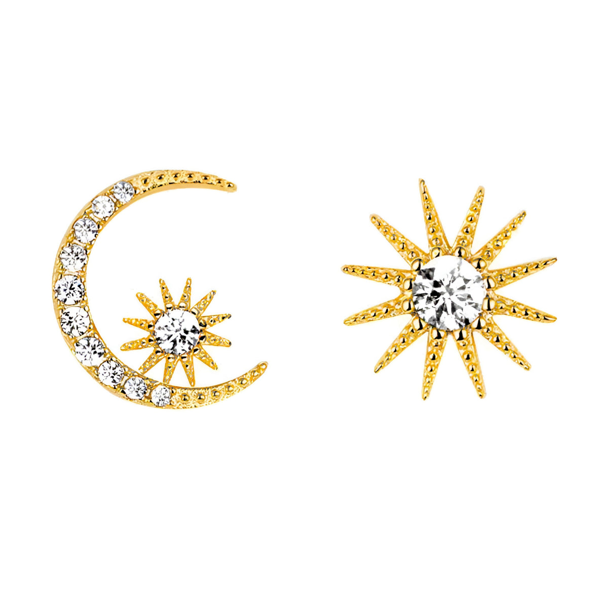 011 - Moon & Star Sterling Silver Gold-Plated Stud Earrings