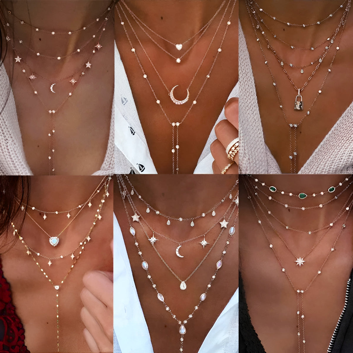 011 - Vintage Boho Multi-Layered Element Crystal Necklace