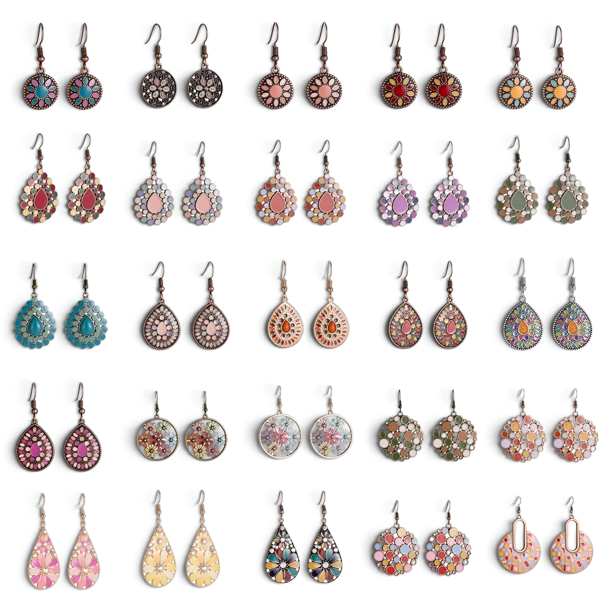 011 - Vintage Bohemian Flowers Water & Oil Drop Earrings