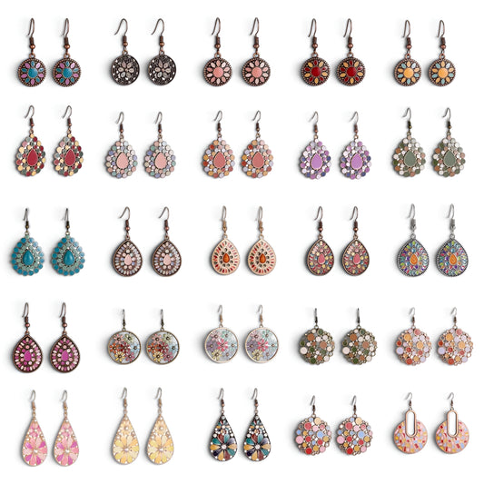 011 - Vintage Bohemian Flowers Water & Oil Drop Earrings