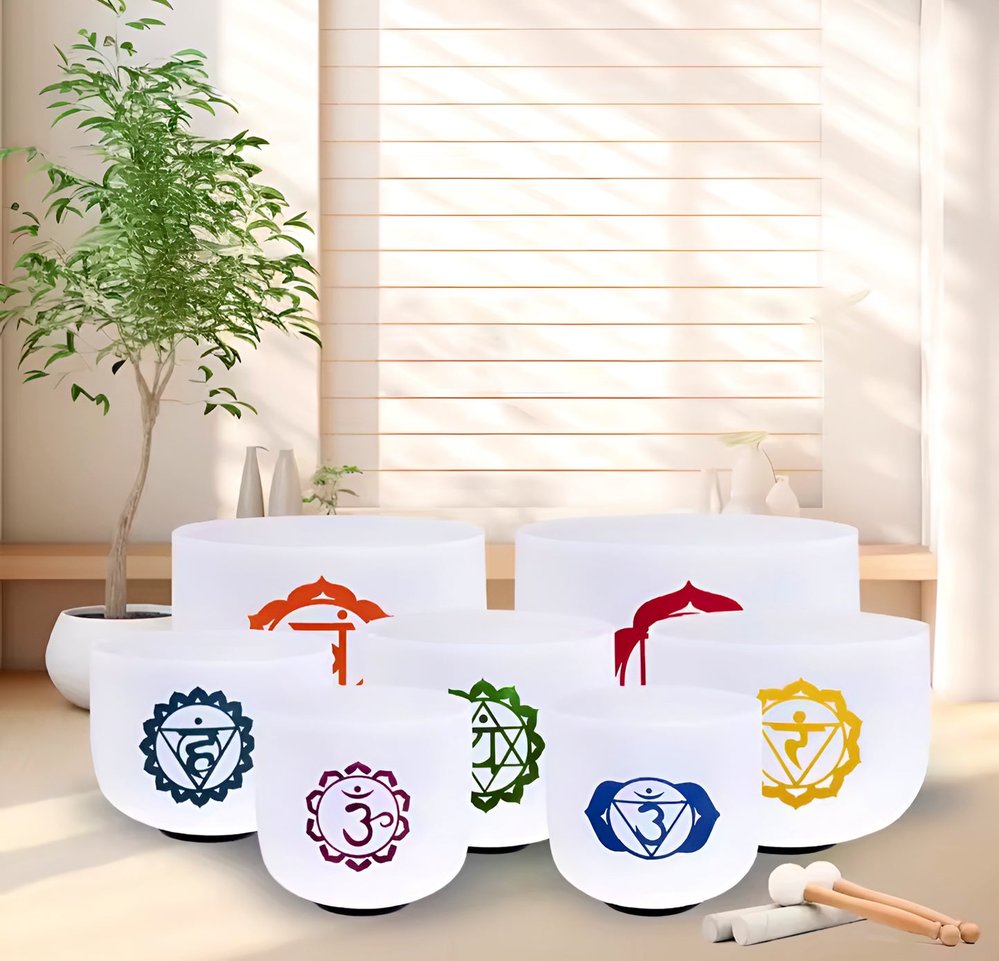 012 - 7 Chakra Crystal Quartz Singing Bowls Set For Channeling
